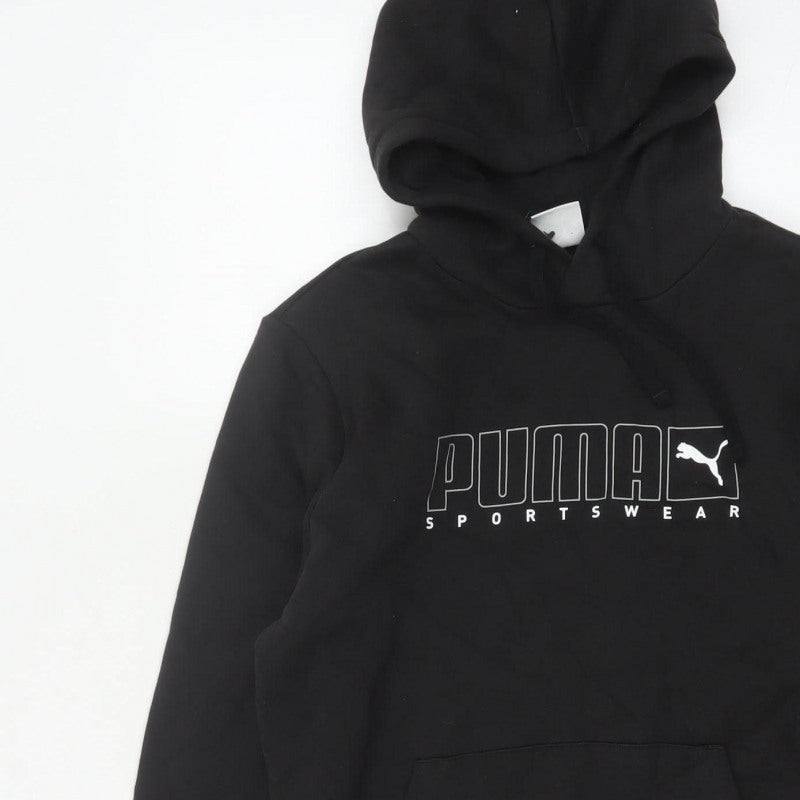 Puma Men Black S Pullover Hoodie Logo Graphic Print Sportswear
