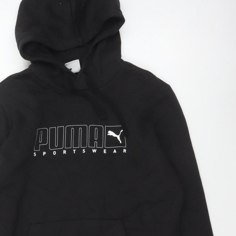 Puma Men Black S Pullover Hoodie Logo Graphic Print Sportswear