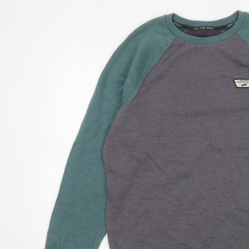 Vans Men’s Grey Green Medium Raglan Logo Crew Neck Pullover Sweatshirt