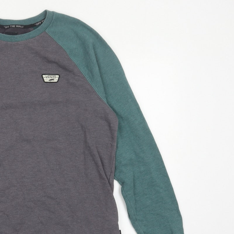 Vans Men’s Grey Green Medium Raglan Logo Crew Neck Pullover Sweatshirt
