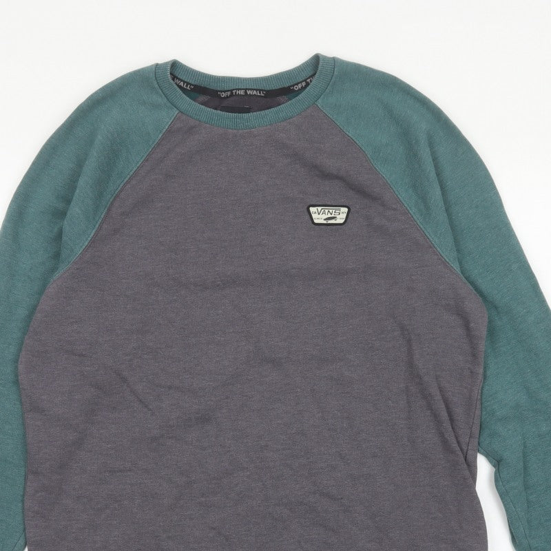 Vans Men’s Grey Green Medium Raglan Logo Crew Neck Pullover Sweatshirt