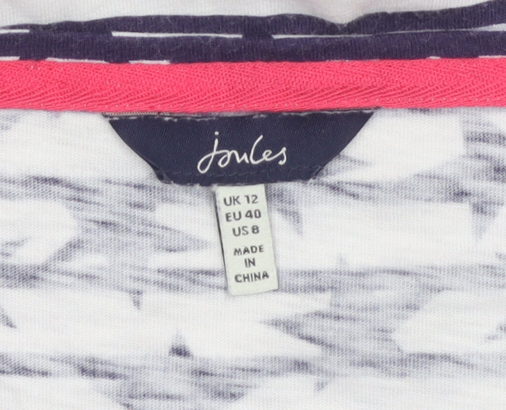 Joules Women Blue White Star Stripe V-Neck 3/4 Sleeve T-Shirt UK 12