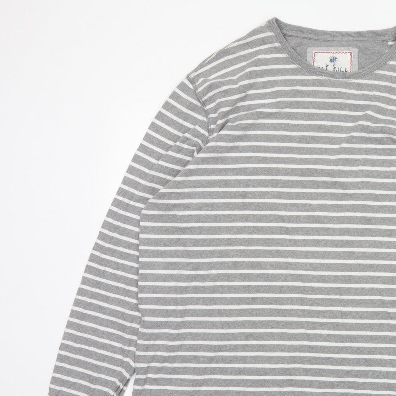 Fat Face Men’s Grey White Striped 2XL Long Sleeve Crew Neck Top