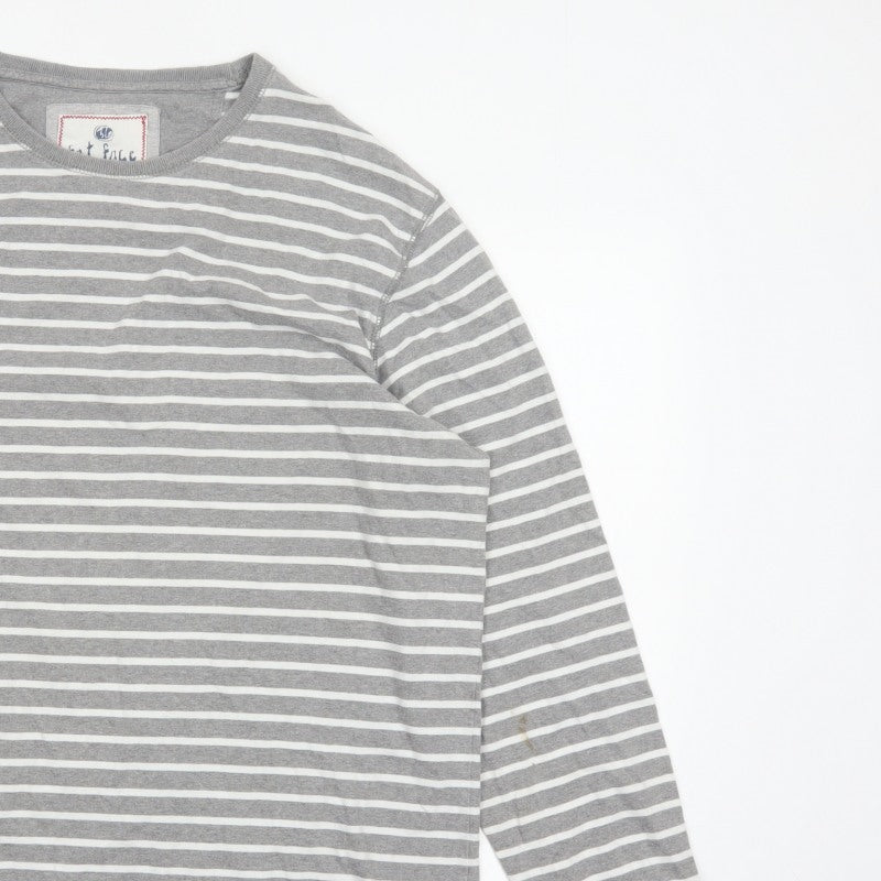 Fat Face Men’s Grey White Striped 2XL Long Sleeve Crew Neck Top