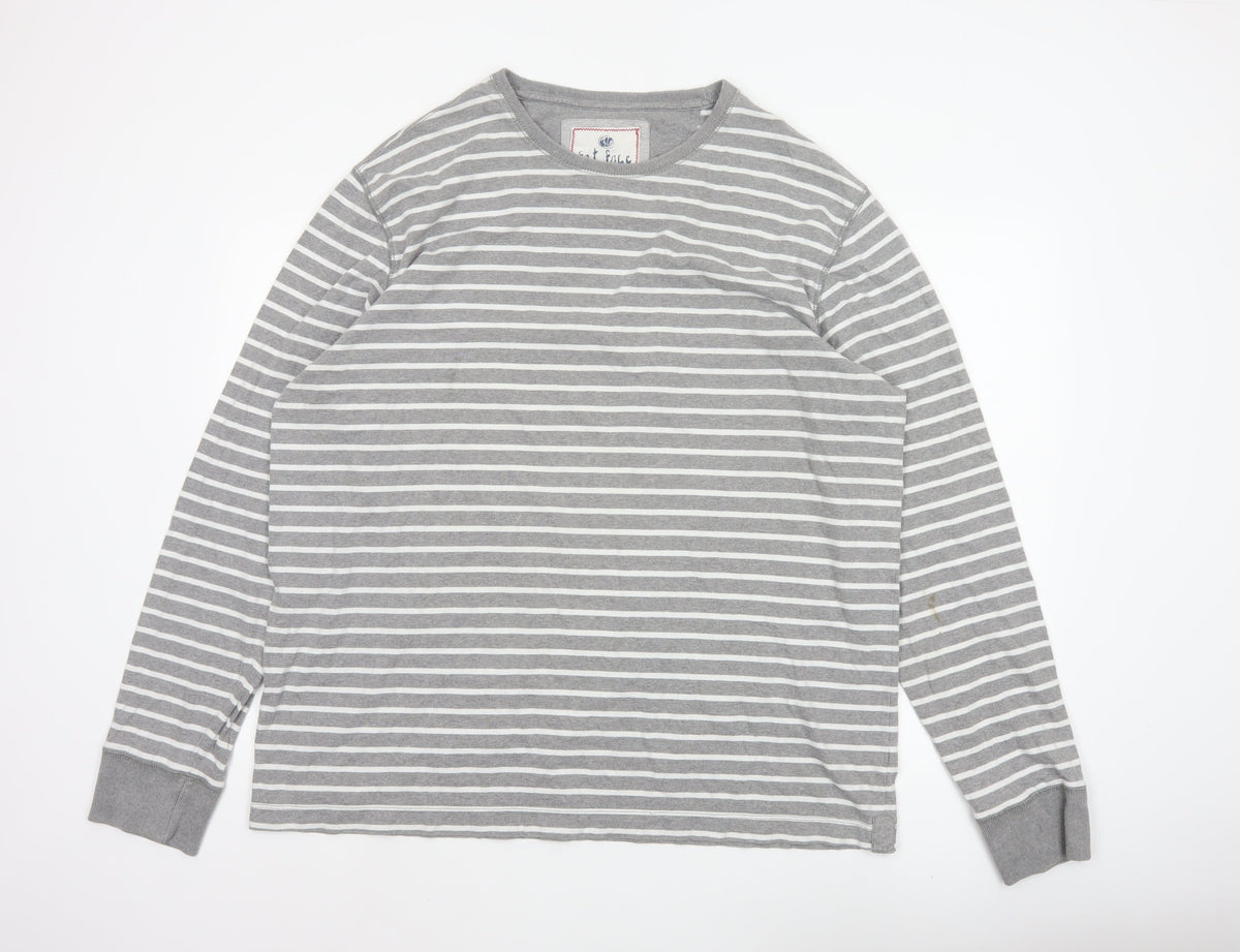 Fat Face Men’s Grey White Striped 2XL Long Sleeve Crew Neck Top