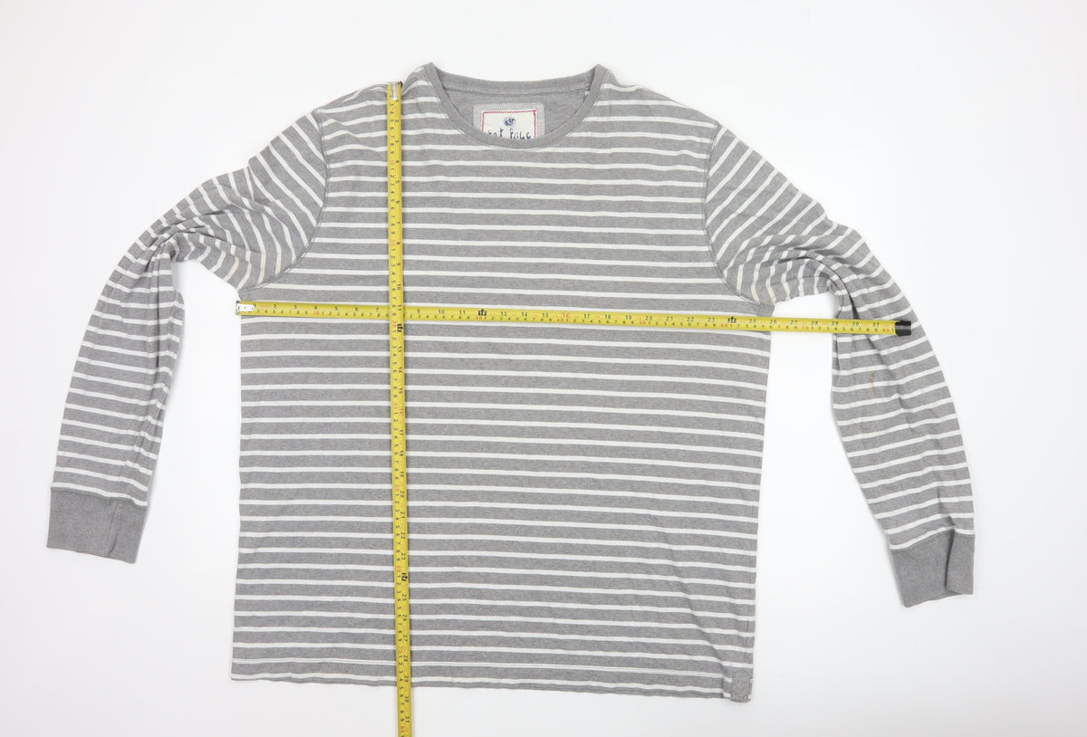 Fat Face Men’s Grey White Striped 2XL Long Sleeve Crew Neck Top