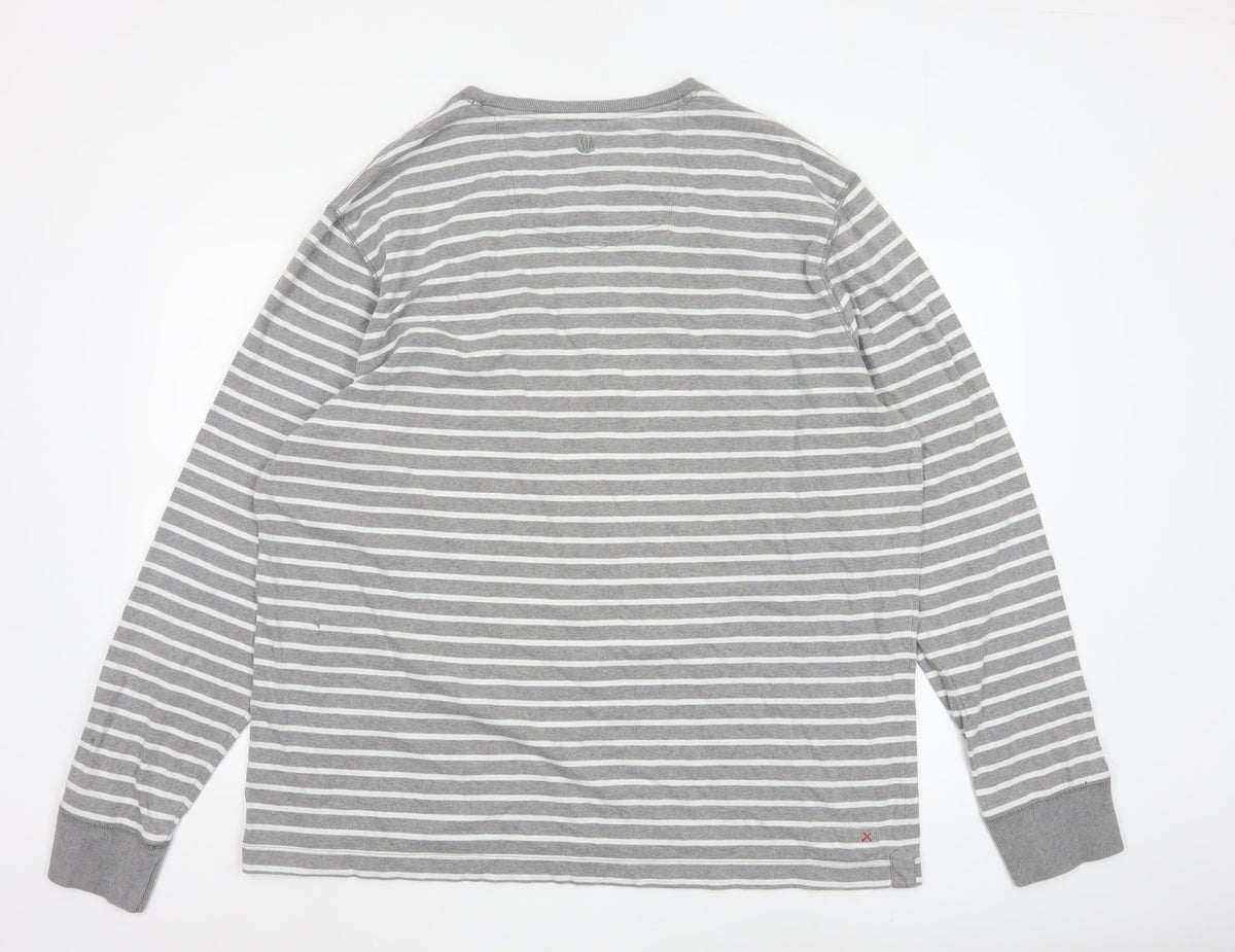 Fat Face Men’s Grey White Striped 2XL Long Sleeve Crew Neck Top