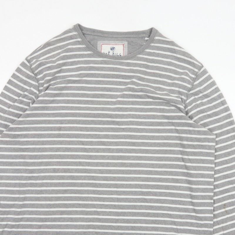 Fat Face Men’s Grey White Striped 2XL Long Sleeve Crew Neck Top