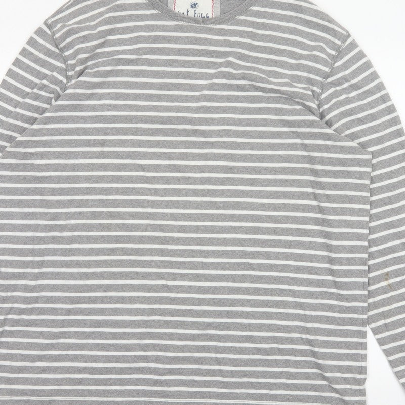 Fat Face Men’s Grey White Striped 2XL Long Sleeve Crew Neck Top