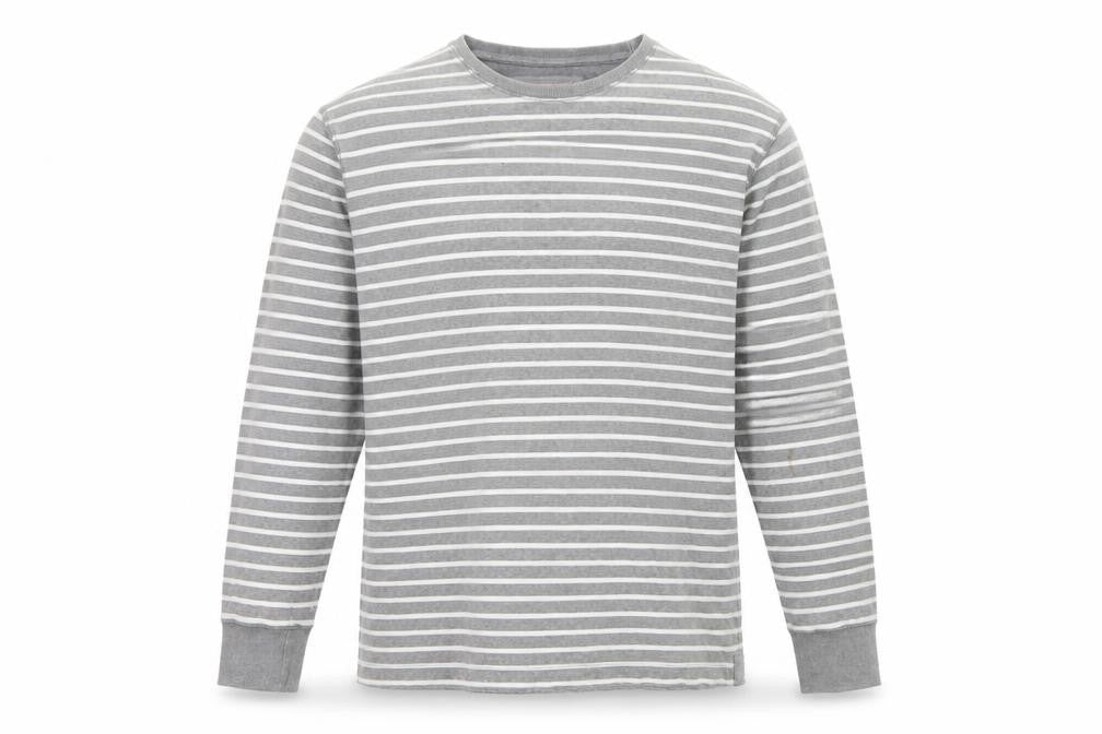 Fat Face Men’s Grey White Striped 2XL Long Sleeve Crew Neck Top