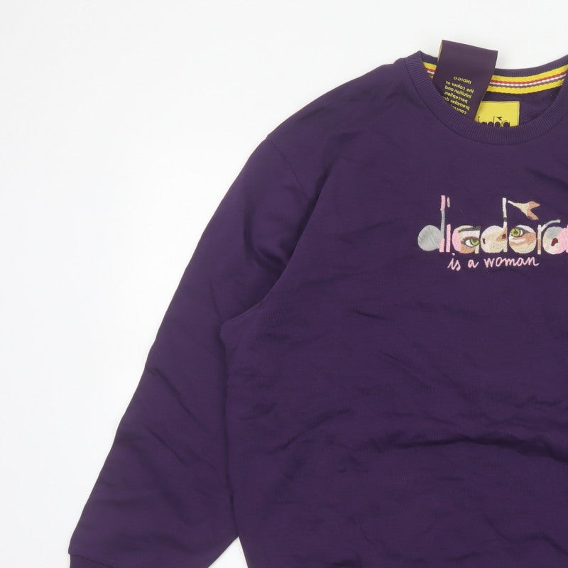 Diadora Heritage Women's Purple M Embroidered Logo Crew Neck Sweatshirt
