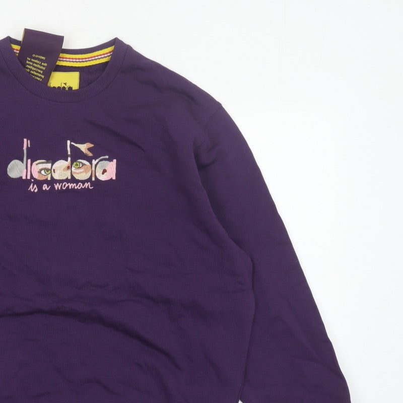 Diadora Heritage Women's Purple M Embroidered Logo Crew Neck Sweatshirt