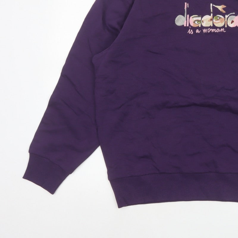 Diadora Heritage Women's Purple M Embroidered Logo Crew Neck Sweatshirt