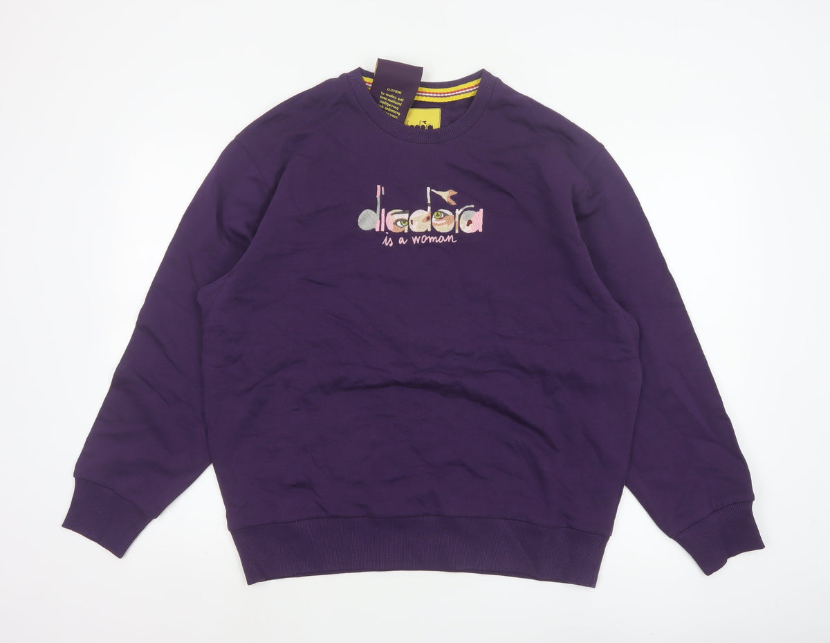 Diadora Heritage Women's Purple M Embroidered Logo Crew Neck Sweatshirt