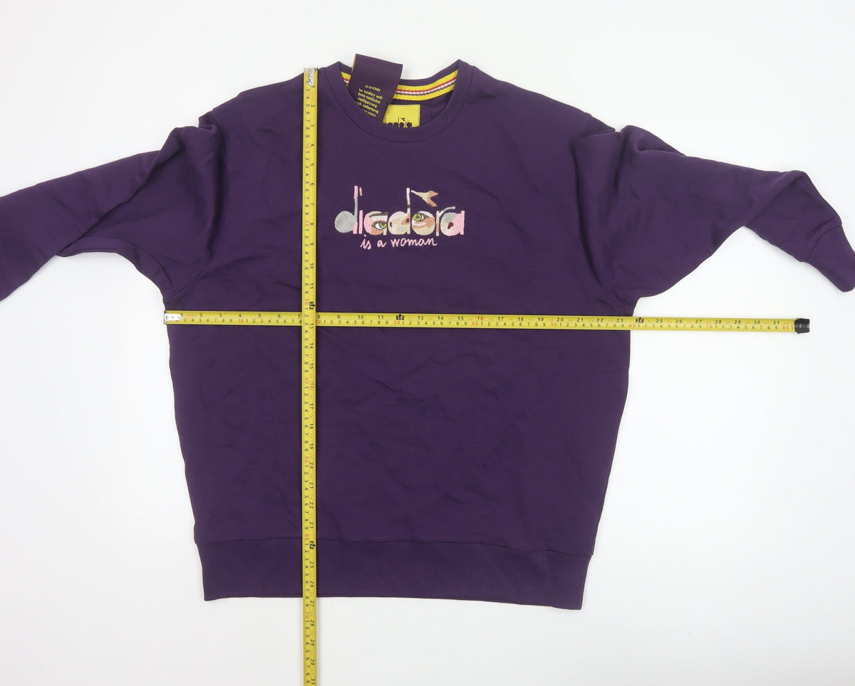Diadora Heritage Women's Purple M Embroidered Logo Crew Neck Sweatshirt
