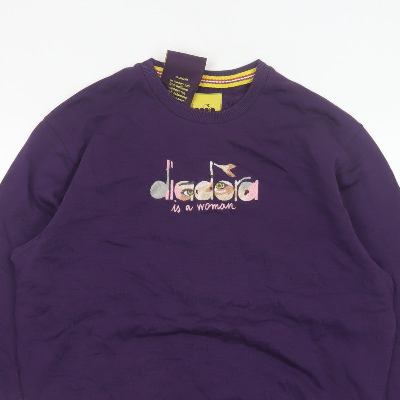 Diadora Heritage Women's Purple M Embroidered Logo Crew Neck Sweatshirt