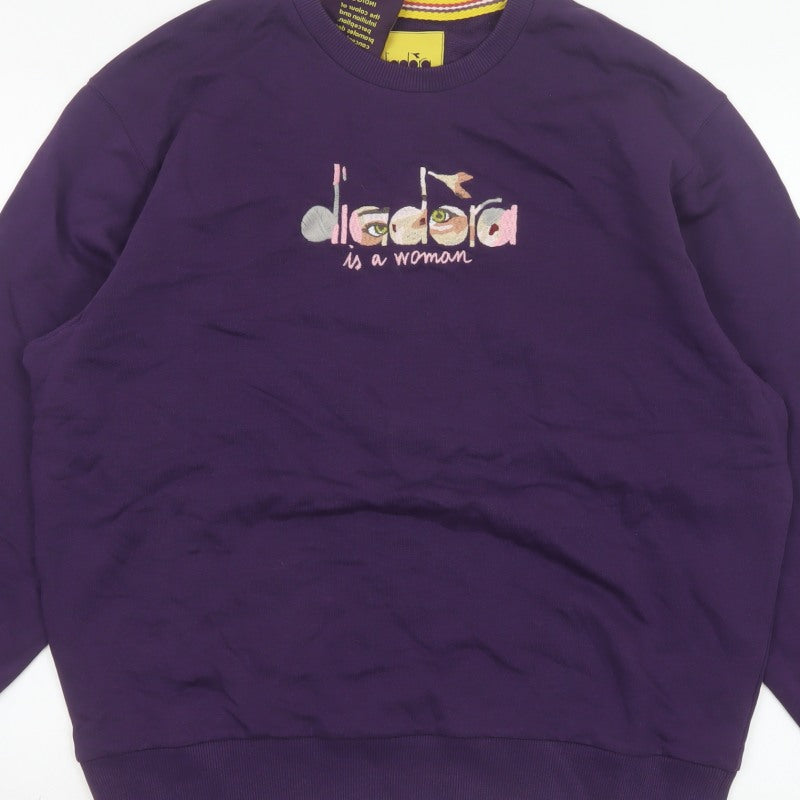Diadora Heritage Women's Purple M Embroidered Logo Crew Neck Sweatshirt