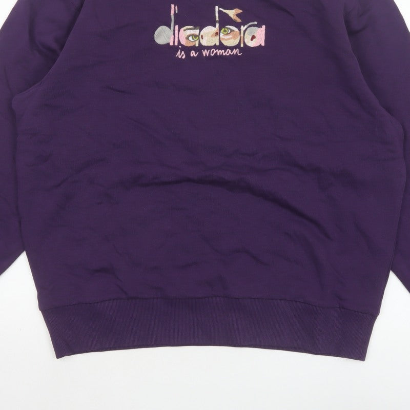 Diadora Heritage Women's Purple M Embroidered Logo Crew Neck Sweatshirt