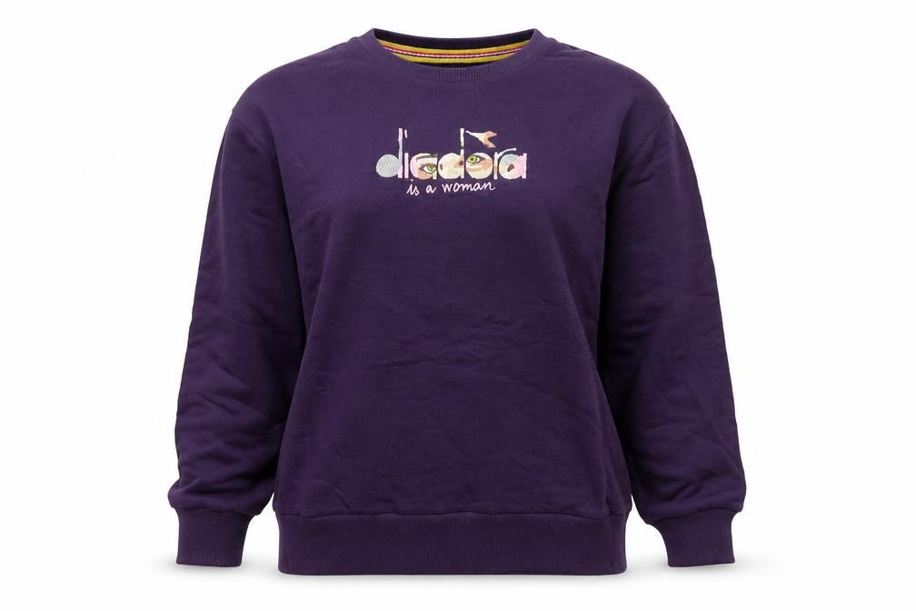 Diadora Heritage Women's Purple M Embroidered Logo Crew Neck Sweatshirt