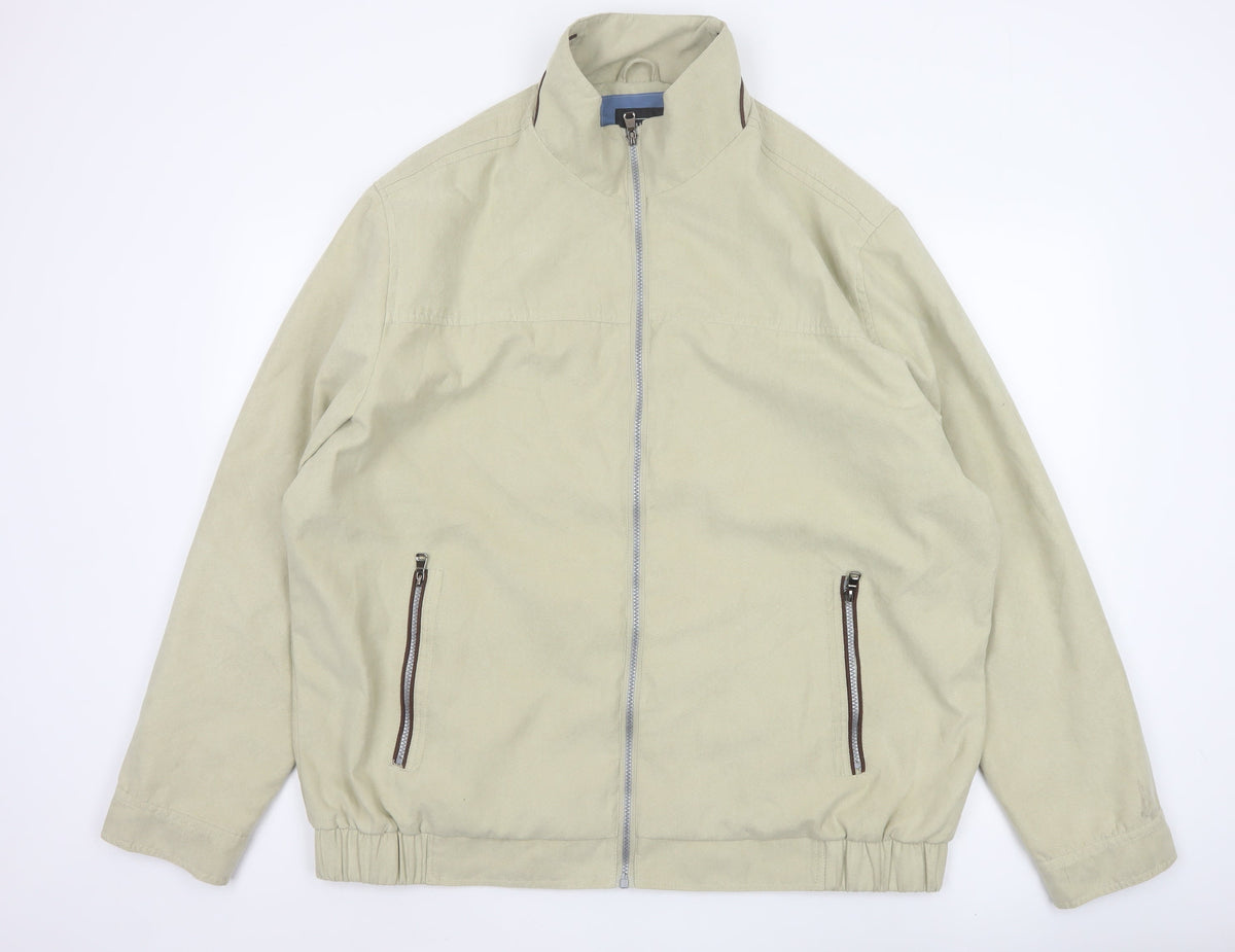 Uno Camicie Men’s Beige 2XL Bomber Jacket Full Zip Stand-Up Collar