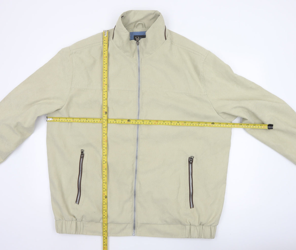 Uno Camicie Men’s Beige 2XL Bomber Jacket Full Zip Stand-Up Collar