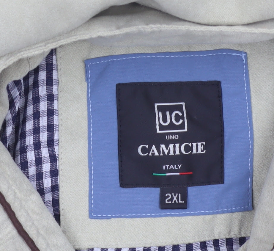 Uno Camicie Men’s Beige 2XL Bomber Jacket Full Zip Stand-Up Collar