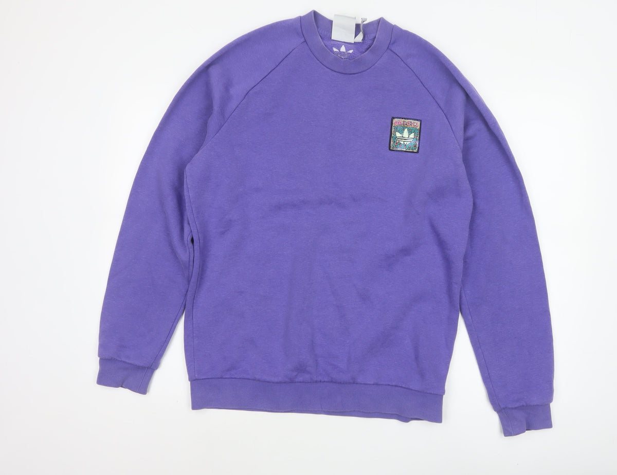 Adidas Men's Purple S Pullover Crew Neck Logo Fleece Sweatshirt