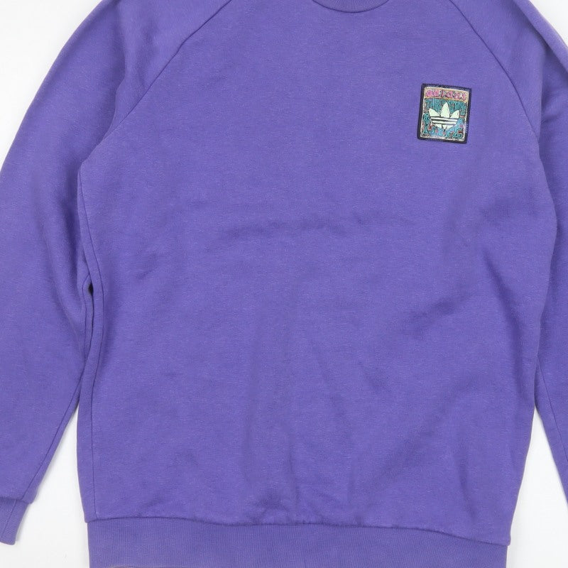 Adidas Men's Purple S Pullover Crew Neck Logo Fleece Sweatshirt