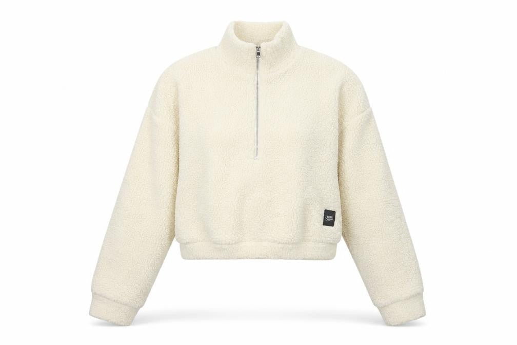 Sixth June Paris Women Ivory S Sherpa Fleece 1/2 Zip Sweatshirt