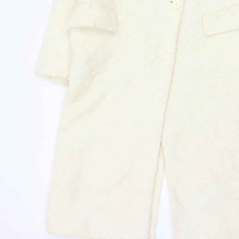 Zara Women Ivory XS Wool Blend Long Double Breasted Overcoat