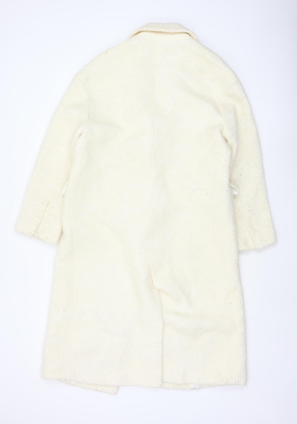 Zara Women Ivory XS Wool Blend Long Double Breasted Overcoat