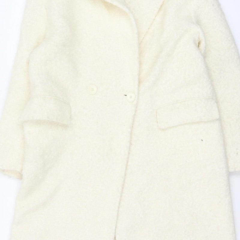 Zara Women Ivory XS Wool Blend Long Double Breasted Overcoat