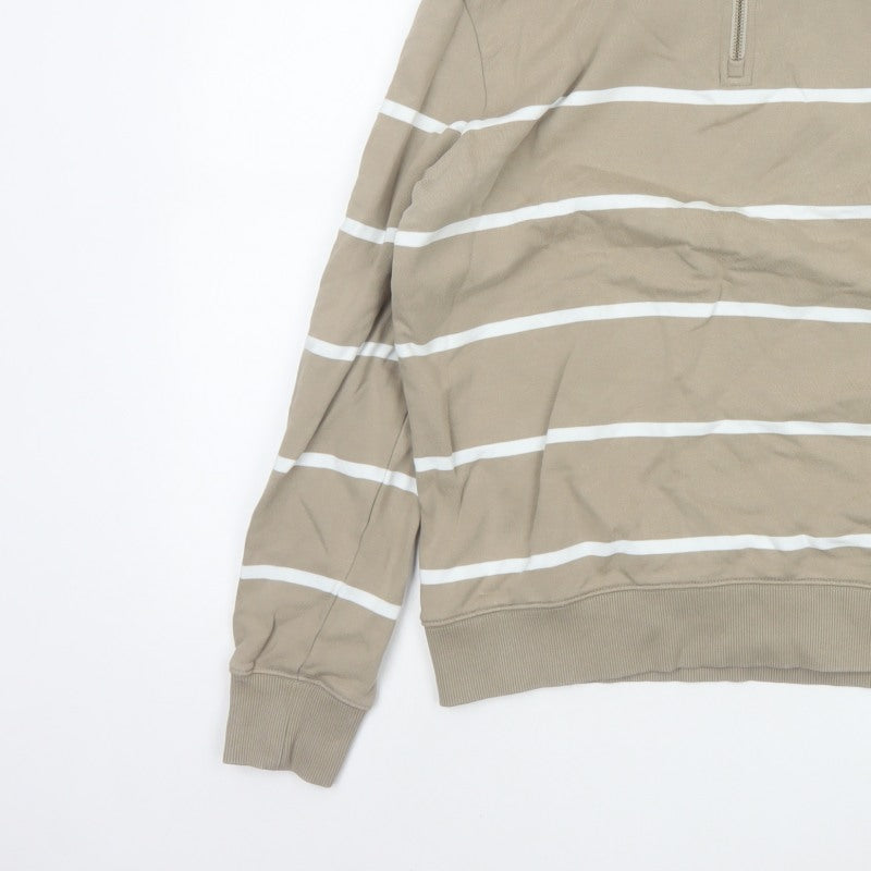Marks & Spencer Men's Beige M Striped 1/4 Zip Pullover Sweatshirt