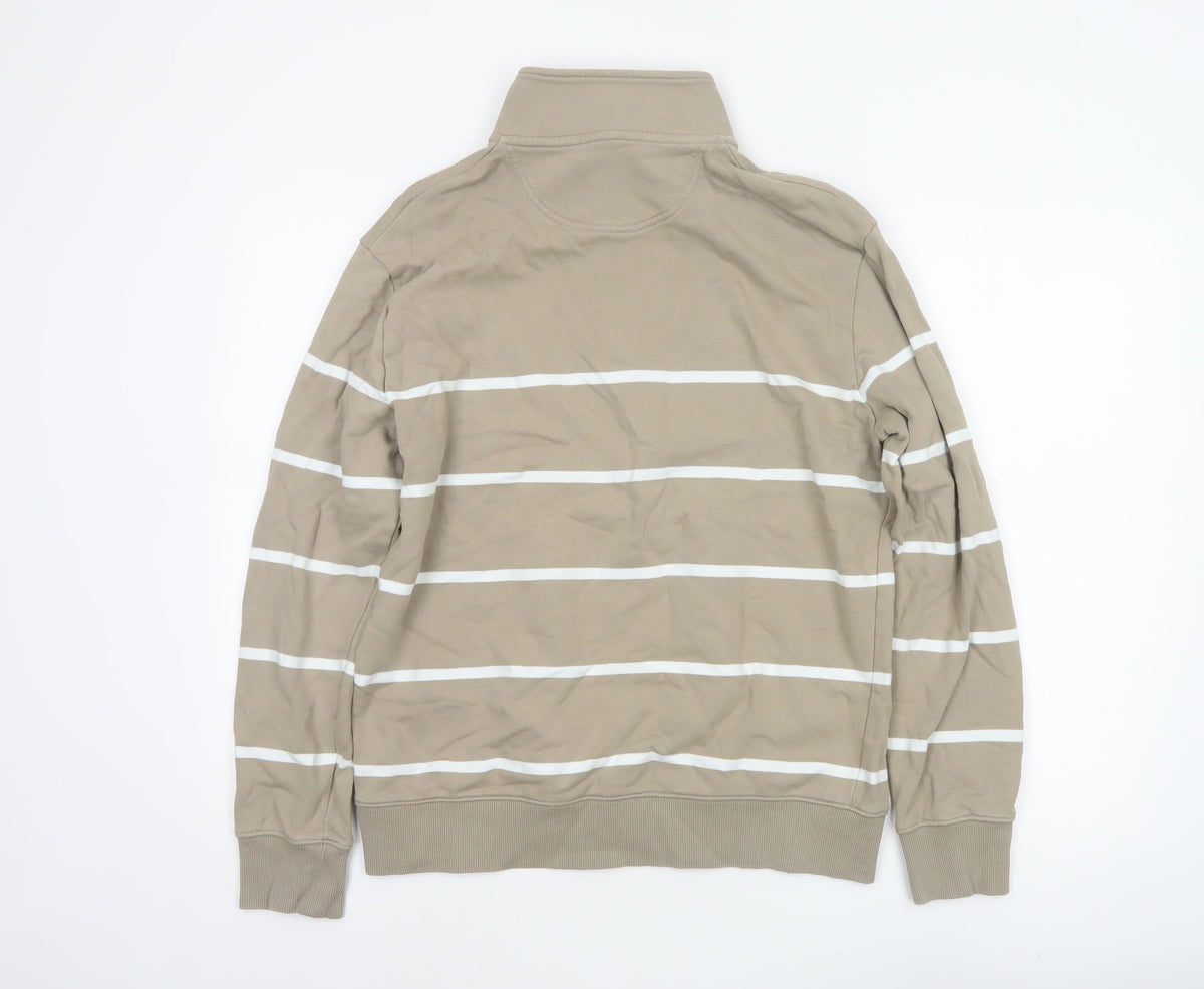 Marks & Spencer Men's Beige M Striped 1/4 Zip Pullover Sweatshirt