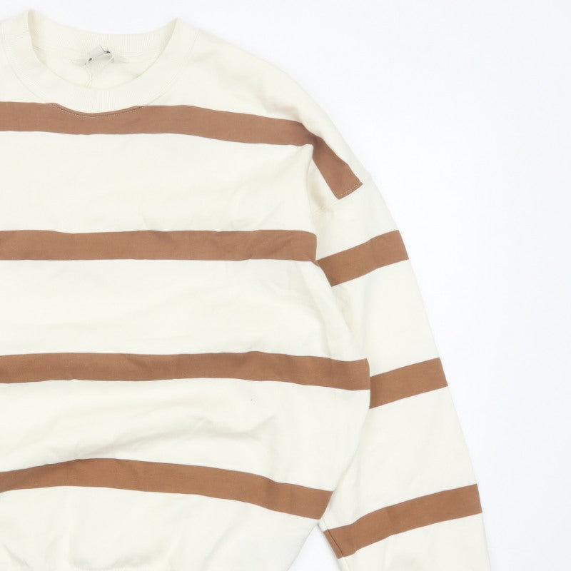 Marks & Spencer Women’s Ivory Brown Striped Pullover Sweatshirt M