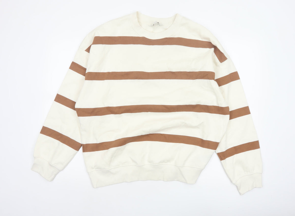 Marks & Spencer Women’s Ivory Brown Striped Pullover Sweatshirt M