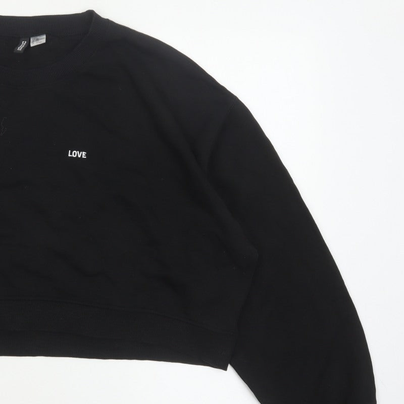 H&M Unisex Black UK 26 Love Print Crew Neck Pullover Sweatshirt
