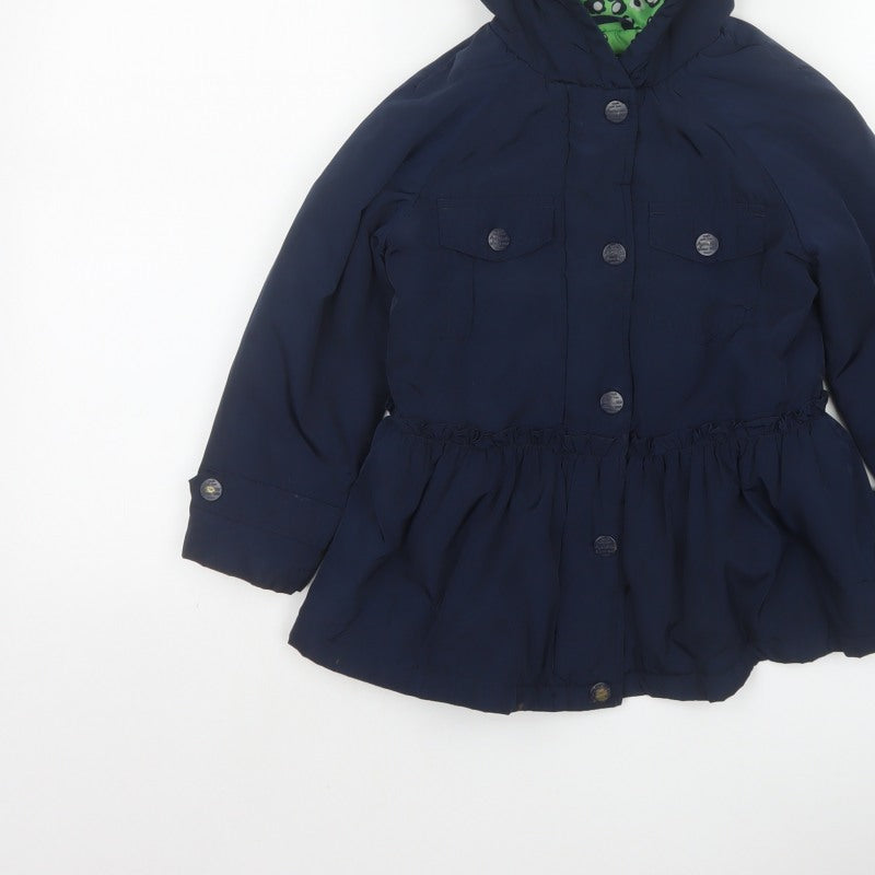 Next Girls Blue Hooded Button Coat 5 Years Floral Lining