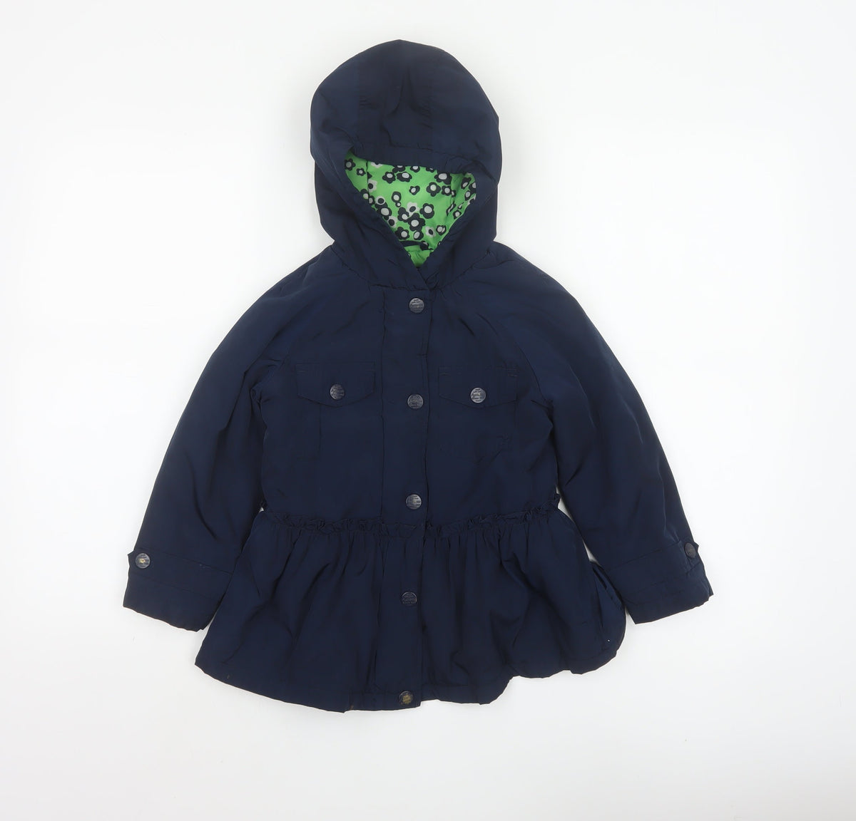 Next Girls Blue Hooded Button Coat 5 Years Floral Lining