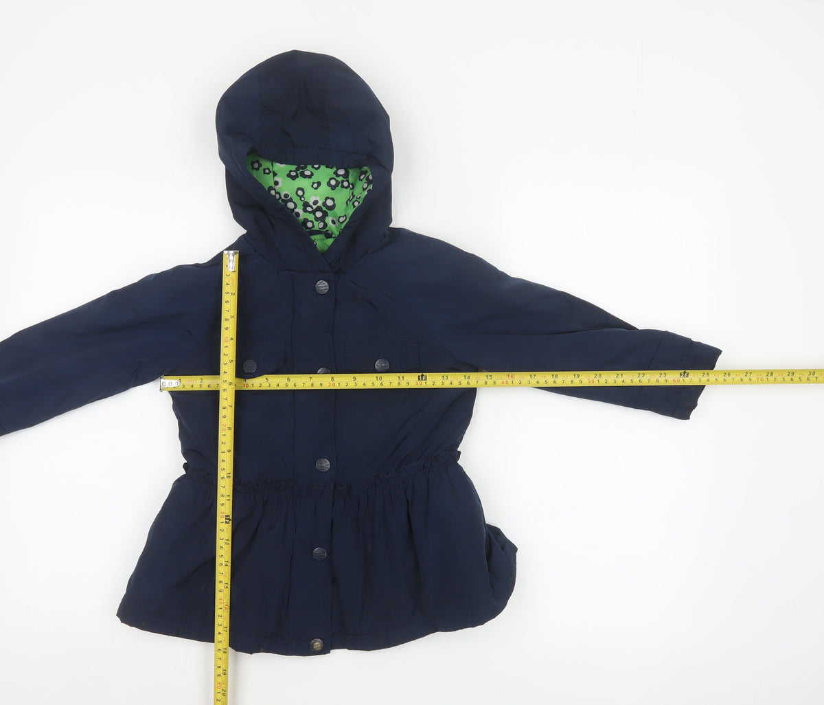 Next Girls Blue Hooded Button Coat 5 Years Floral Lining
