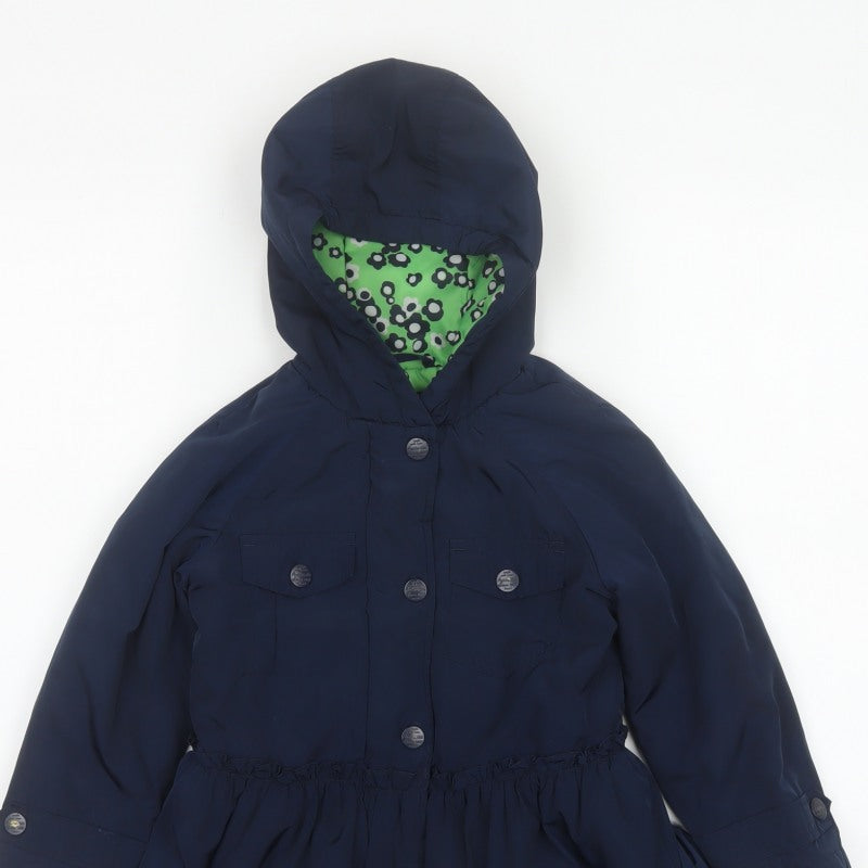Next Girls Blue Hooded Button Coat 5 Years Floral Lining