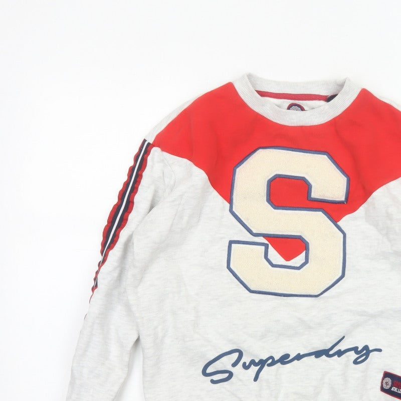 Superdry Women’s Grey S Varsity College Logo Pullover Sweatshirt