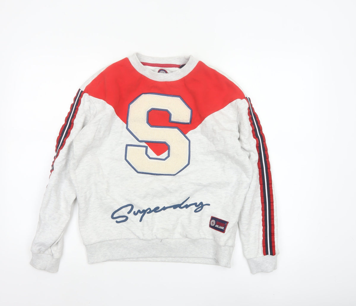 Superdry Women’s Grey S Varsity College Logo Pullover Sweatshirt