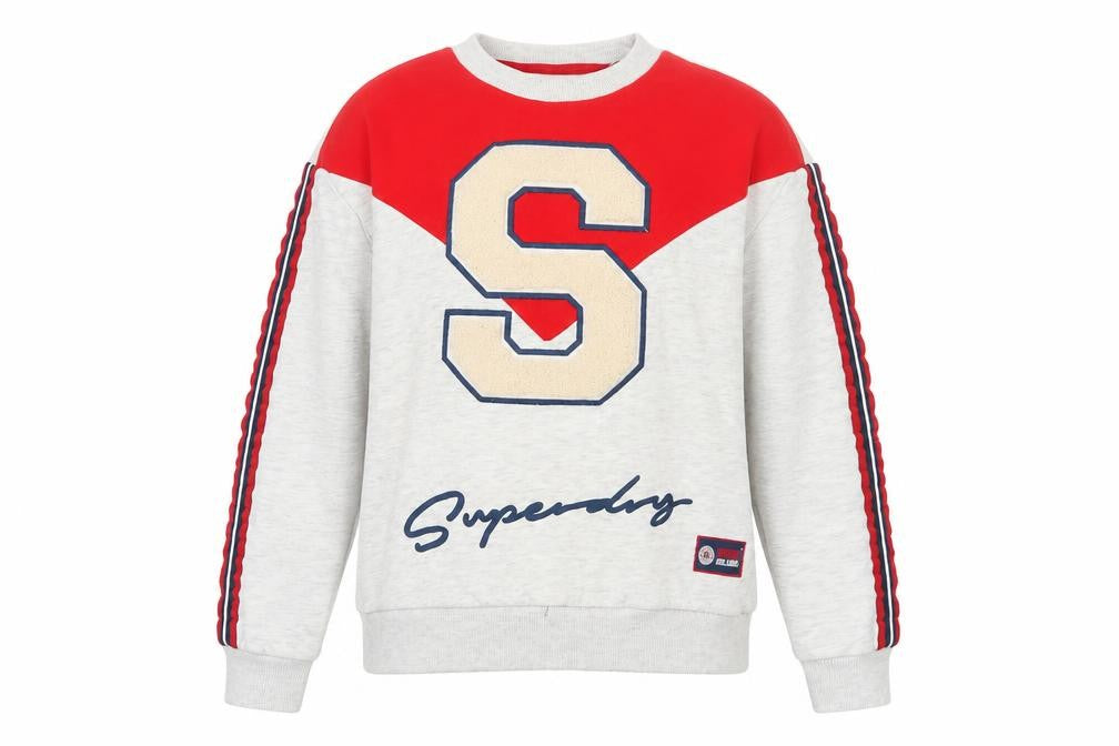 Superdry Women’s Grey S Varsity College Logo Pullover Sweatshirt
