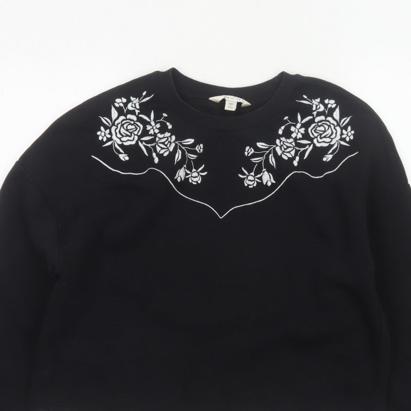 Miss Selfridge Women’s Black UK 10 Floral Embroidered Pullover Sweatshirt