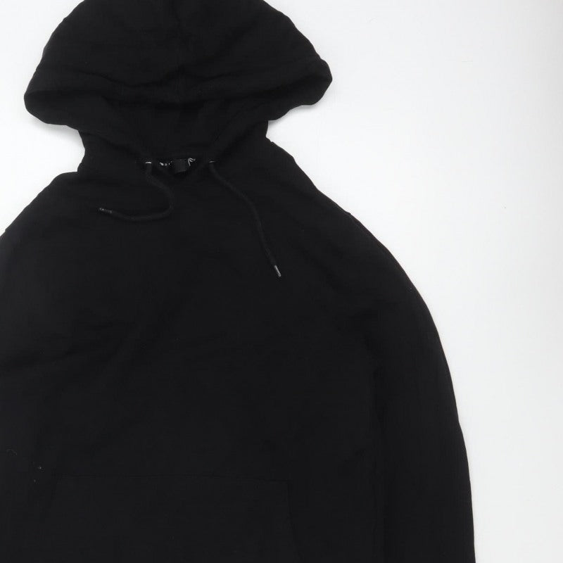 ASOS Design Men Black S Pullover Hoodie Drawstring Pocket Cotton