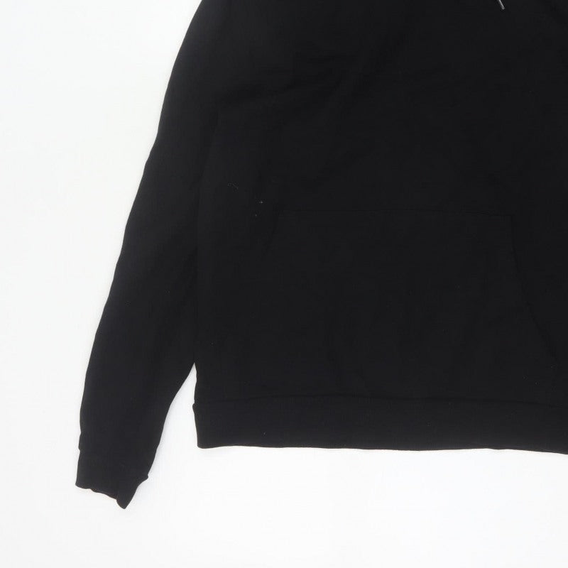ASOS Design Men Black S Pullover Hoodie Drawstring Pocket Cotton