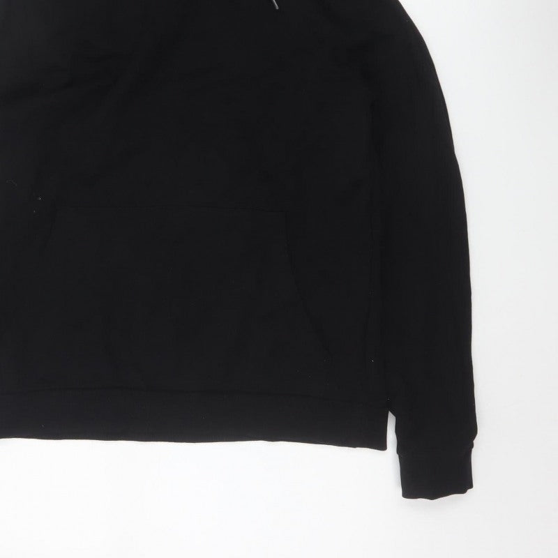 ASOS Design Men Black S Pullover Hoodie Drawstring Pocket Cotton