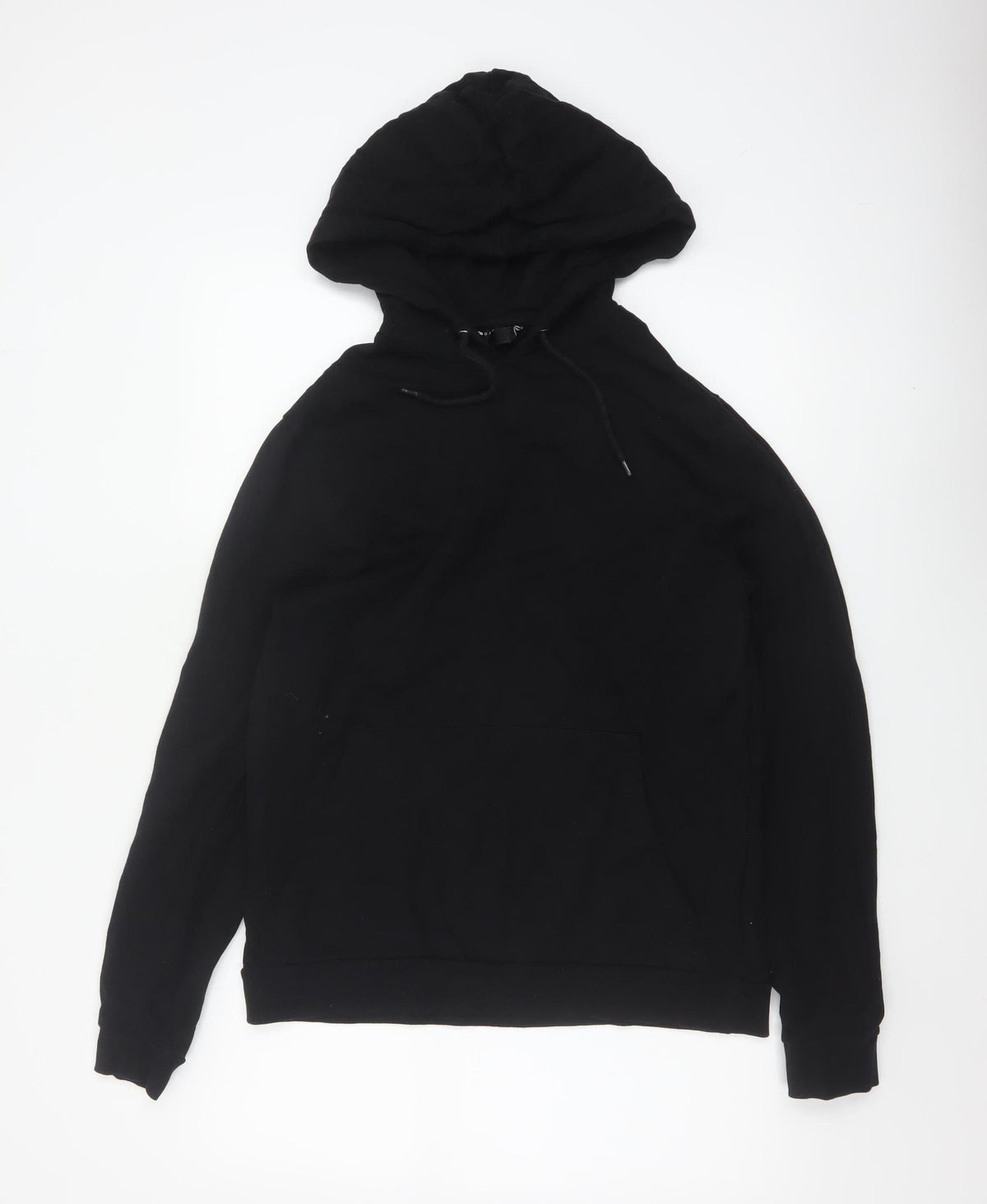 ASOS Design Men Black S Pullover Hoodie Drawstring Pocket Cotton