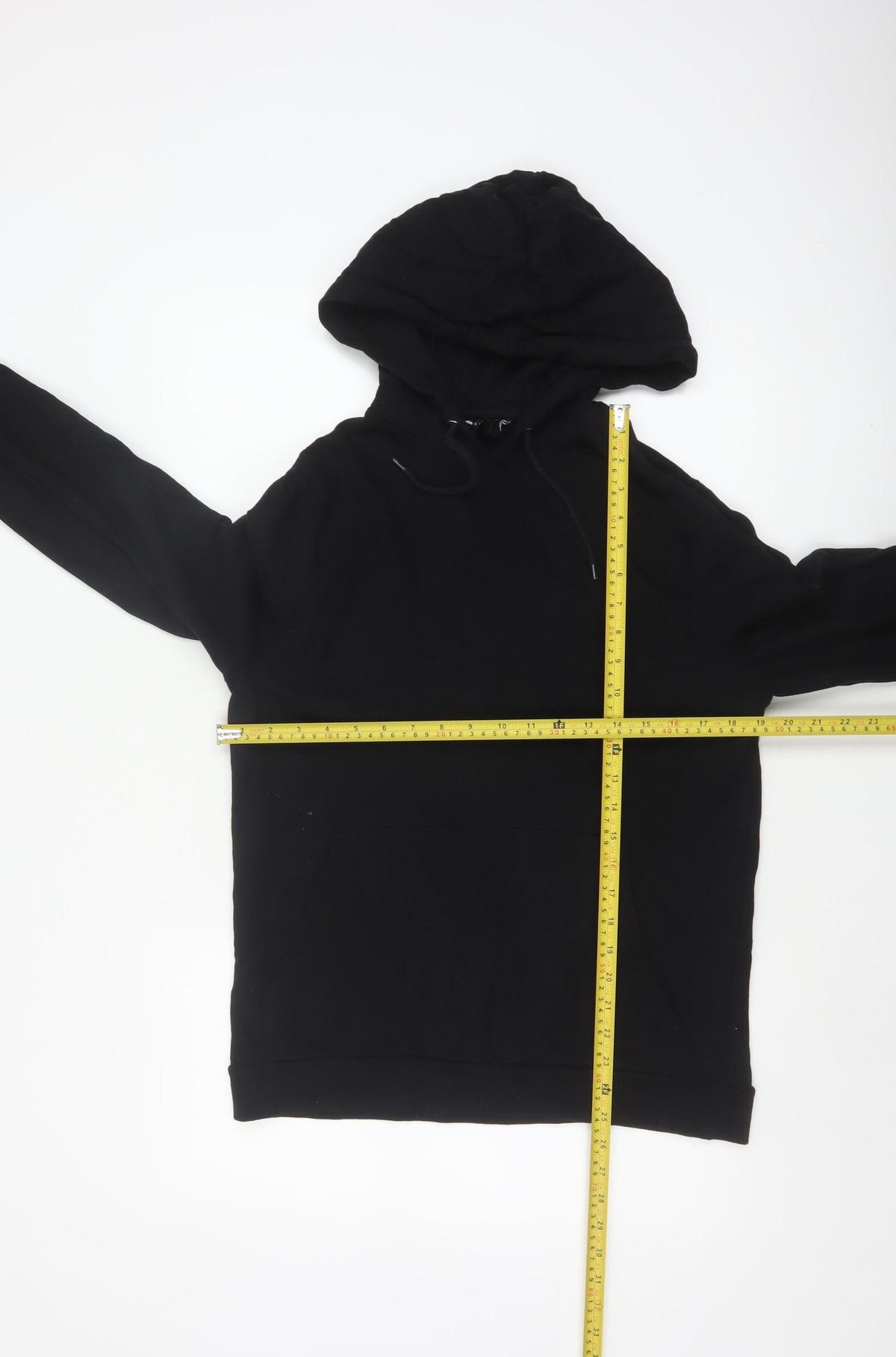 ASOS Design Men Black S Pullover Hoodie Drawstring Pocket Cotton